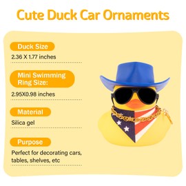wonuu Rubber Duck Car Ornaments Dashboard Decorations with Cowboy Hat Bandanna Necklace for 4th of July Independence Day Accessories Labor Day, Yellow-Blue Vertical Red White Blue Star Stripe Flag