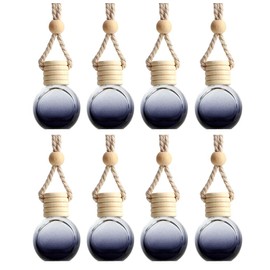 8Pcs,6ml Hanging Car Air Freshener Diffuser, Essential Oil Pendant Perfume Aromatherapy Vials,Thick Oblate-Style Glass Fragrance Container with Wooden Caps & Hanging String,Free Funnel,Dropper