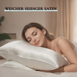 Zenssia Luxury Satin Pillowcase 40 x 60 cm, Set of 2, Soft as Silk Pillowcase 40 x 60 cm, Hair and Skin Care with Zip, White