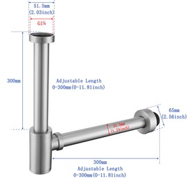 SWHYGER Adjustable P-Trap Drain Pipe, Bottle P Trap1 1/4, 0-300mm Length, Brushed Nickel,SW-83888BN-L2.