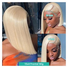 Blonde Bob Wig Human Hair 613 Lace Front Wigs Human Hair 200% Density 13x4 HD Lace Frontal Wig Pre Plucked With Baby Hair Glueless Short Straight Bob Wigs for Women (Blonde Color, 10 Inch)