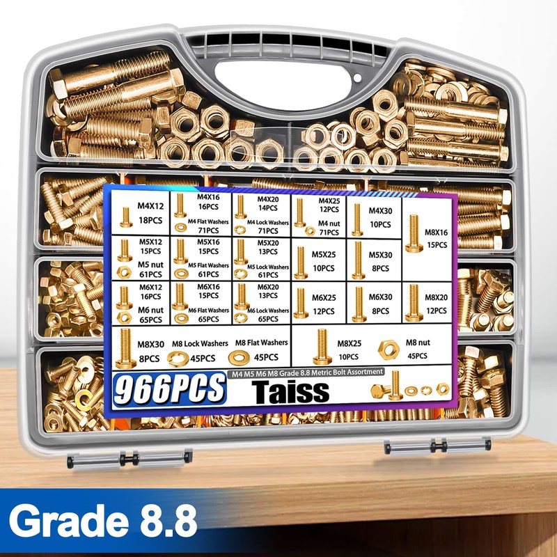 Taiss 966pcs Grade 8.8 Metric Bolt Assortment,Metric Bolts and Nuts