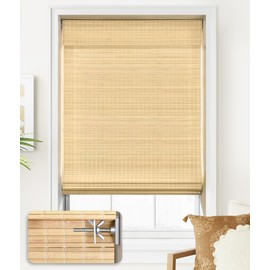 LazBlinds No Tools No Drill Cordless Bamboo Roman Shades, Privacy Room Darkening Window Treatment, Roll Up Bamboo Blinds for Window 30'' W x 64'' H, DP-Natural