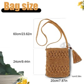 FAINCA Beach Bag, Straw Women's Shoulder Bags, Straw Bags Women, Summer Straw Bag with Tassel, Boho Bag, Shoulder Bag Made of Straw, for Daily Beach, Holiday, Dating, Brown