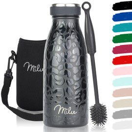 Milu Stainless Steel Drinking Bottle 350 ml, 500 ml, 750 ml, 1 L, 1.5 L - Thermos Flask for Children Adults Leak-Proof Insulated Flask Suitable for Carbonated Drinks - Includes Cleaning Brush (Black