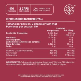 Resveratrol Life360+ Antioxidante 220 Cápsulas Suplemento Alimenticio Antioxidante Sin Sabor