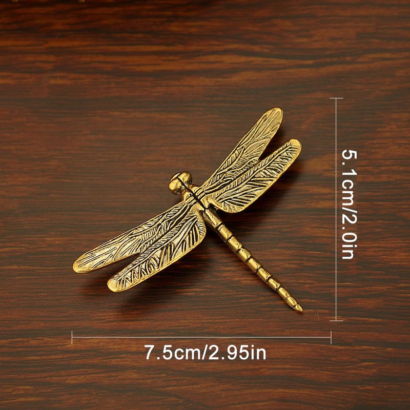 3pcs Gold Dragonfly Sculpture Solid Metal Insect Ornament Mini Insect