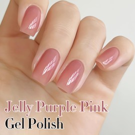 Double Rhythm 0.50 OZ Gel Polish Pastel Light Dark Deep Color 15 ML Pearl White Bottle Soak Off Nail Polish Art Salon at Home for Women (Jelly Purple Pink-B-A1495)