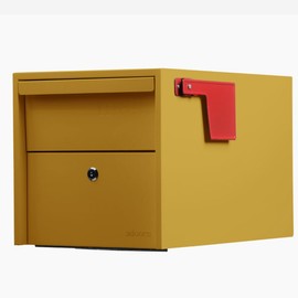 Post Mount Mailbox | Small (Curb Yellow) Size 12 x 12 x 18.5 (HxWxD) Anti-Theft Locking Mailbox with 2 Keys, Modern Mailbox with Flag, Weatherproof Mailboxes for Outside