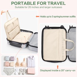 SUNUP Hanging Packing Organizer for Travel, 5 in 1 Portable Packing Cube for Suitcase, Hanging Bags for Clothes Travel, Foldable Small Duffle Bag for Women, Beige