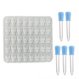 40 Cavity Non-Stick Skull Fudge Mould With 5 Dropper Mini Skull Silicone Molds for Chocolate, Candies, Jelly, Ice Cube, Dog Treats, Gummy, Sugar (White)