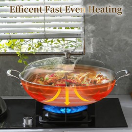 DELARLO Tri-Ply Stainless Steel Wok Pan with Lid 14inch, Healthy Non-Toxic Flat Bottom Induction Wok, Stir Fry Pan for Glass Top Stove Up to 600℉