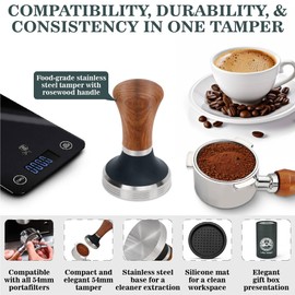 Gritty Blenders 54mm Coffee Tamper with Tamper Mat, Barista Accessory in a Gift Box, Compatible with 53/54mm Portafilters