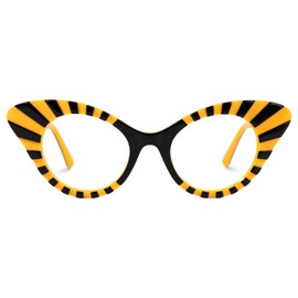 VOOGLAM Style Two-tone Cat Eye Glasses Frames for Women, Thick Fashion Clear Black & Yellow Glasses 5608