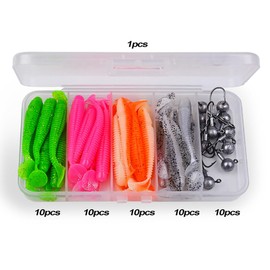 Paddle Tail Swimbaits Lures, 40 Pcs 2.36 Inch Soft Plastic Fishing Lures and 10 Pcs Fishhooks with Box, Bass Fishing Lure Swim Baits with 4 Color, for Trout, Crappie, Bass, Freshwater, Saltwater