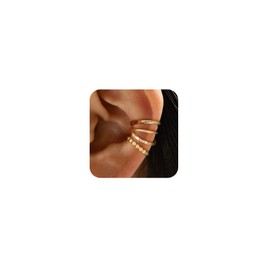 Koperin Dainty Hypoallergenic 14K Gold Plated Ear Cuff Set - Thin Non Piercing Clip on Cartilage Earring Jewelry for Women