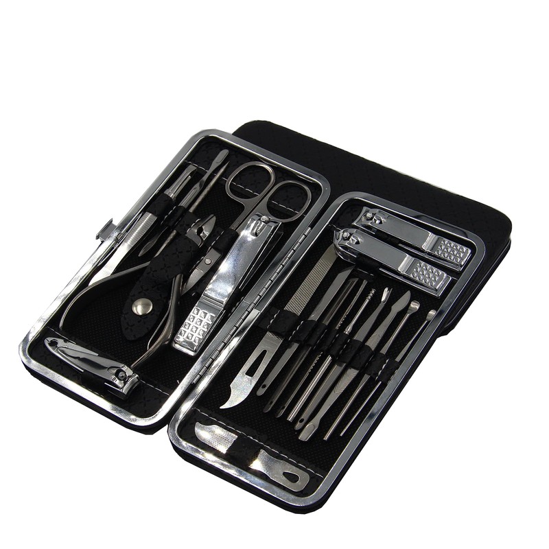 DoerSpace Manicure Pedicure Set, 19 Pieces, Black Nail Clippers, Nail