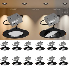 Lightdot Gimbal Recessed Light 6 inch, LED Gimbal Recessed Lighting with Junction Box, 360°+90° Rotatable LED Ceiling Light Dimmable Recessed Light Fixtures-Black 12 Pack