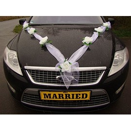 Garland “M” Car Decoration Bridal Couple Roses Wedding Car Wedding Decoration Garland white / white