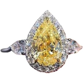 Shiny Full Diamond Gemstone Ring Cubic Zirconia Rings Diamond Multi Row Ring Eternity Engagement Wedding Band Ring for Women (Yellow, 7)