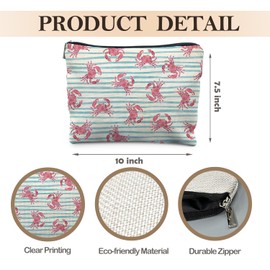 Likjad Beach Crab Makeup Bag, Coastal Blue Stripe Crab Cosmetic Bags for Women, Ocean Themed Gifts Makeup Pouch, Gifts for Beach Ocean Lovers Zipper Pouch