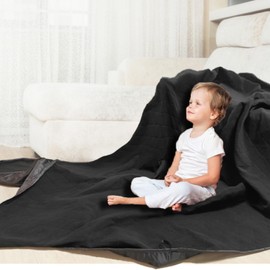 Zabiltro Large Outdoor Waterproof Blanket-Quilted Extra Thick Fleece Windproof Warm Includes Stuff Sack Shoulder Strap Machine Washable,55"x78"-Black