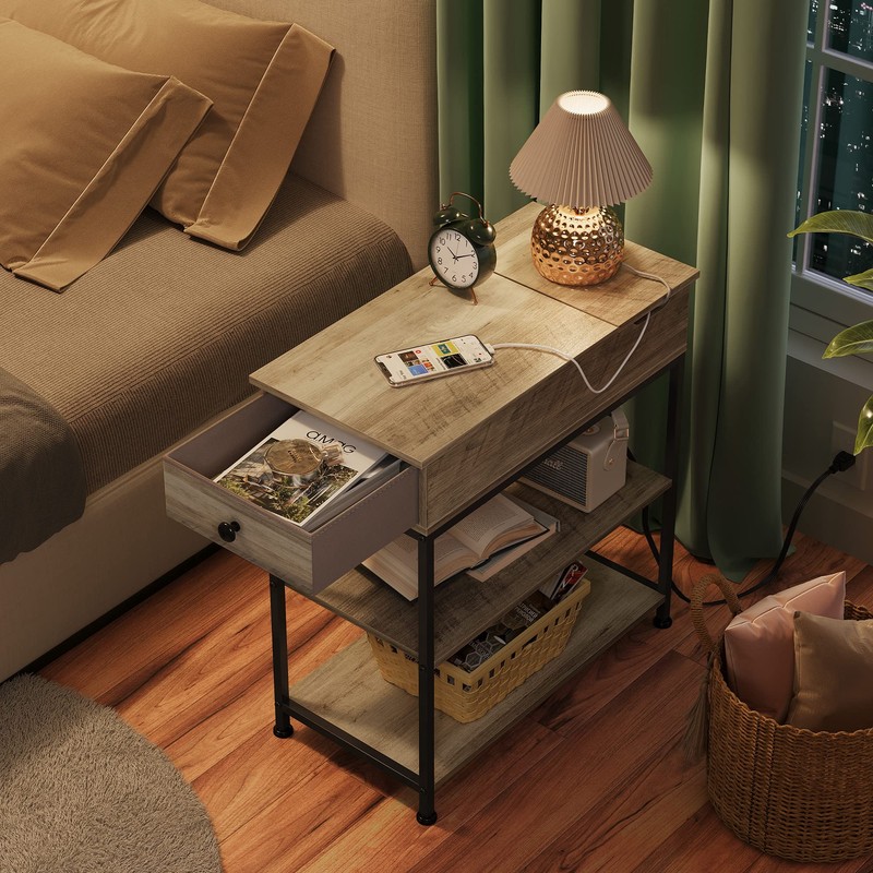 WLIVE Narrow Side Table with 2 USB Ports and 2