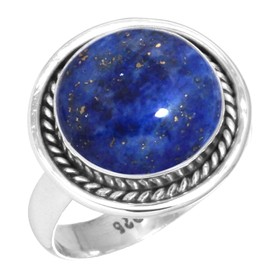 Jeweloporium Blue Natural Lapis Lazuli 925 Sterling Silver Ring for Women Stone Cocktail Silver Ring Size S Mothers' Day Gift Victorian Jewelry