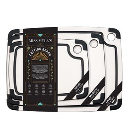 Pine Wood Composite Kitchen Cutting Board - Scratch Resistant, Dishwasher Safe, Deep Juice Groove & Rubber Edges - Durable, Knife-Friendly Surface for Meat, Veggies, Chopping & Food Prep – Pack of 3