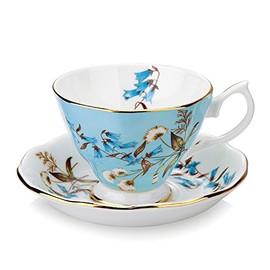 Gift Set Vintage Fine Bone China Tea Cup Spoon and Saucer Set Gold Trim Fine Dining and Table Décor (Dandelion)