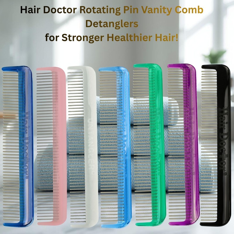 Hair Doctor Vanity Comb with silky smooth rotating teeth prevents