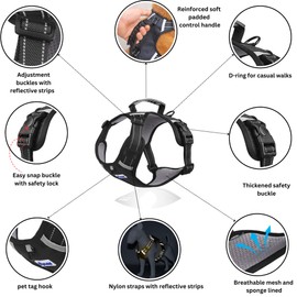 ALABAI Dog Harness, No Pull Adjustable Pet Harness with Soft Padded Handle, Reflective Control Harness for Medium Large Dogs, Comfortable, Durable, and Versatile for Easy Walking (Black, XL)