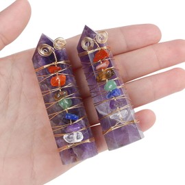 XIANNVXI 2.7 Inch Amethyst Stone Crystals Tower Natural Stone Rod with Wire Wrapped Chakra Gemstones Column Crystal Tips Hexagonal Point Yoga Energy Stone 6.5-7 cm 1 Piece