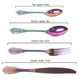 LAIION Silverware Set，24-Piece Stainless Steel Flatware Service for 6 Rainbow Color flatware Mirror Finish Cutlery Set