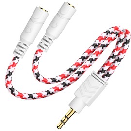DUKABEL Headphone Splitter, 3.5mm Splitter Cable for Headset [Fine Braided & Gold Plated] Stereo Audio Y Cable AUX Splitter - Compatible for iOS, Android, Smartphones, Tablets & More - (0.85ft/26cm)