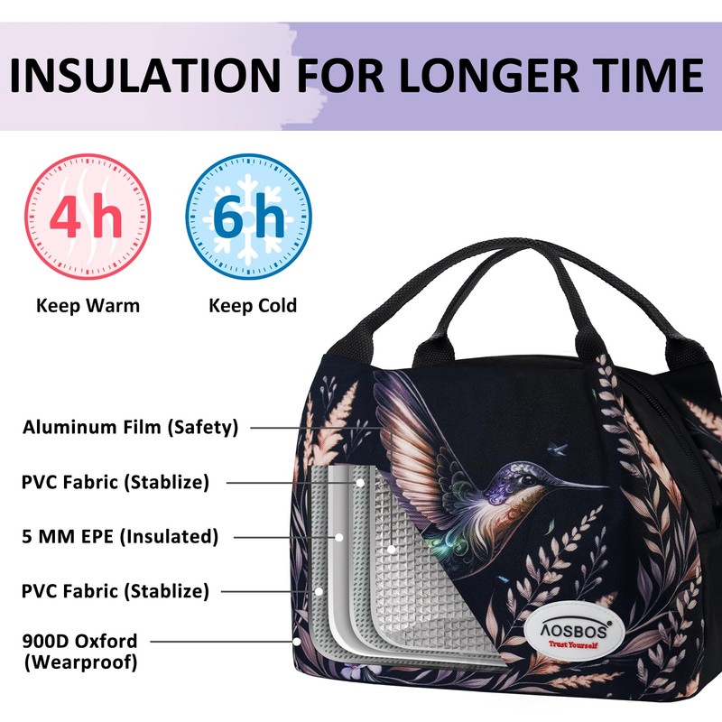 Aosbos Insulated Adults Lunch Bag for Women Reusable Lunch Box