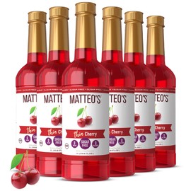Matteo's Sugar-Free Fruit Syrup, Sweeteners for all types of Beverages - for Pastry, Dessert, Kitchen, Restaurant and Bars, Deep Succulent Cherry Flavor, Tart, Sweet Non-Alcoholic Syrup (33.8oz - 6pk)