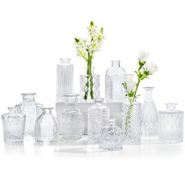 CUCUMI Glass Bud Vases Set of 12, Small Vases for Centerpieces, Vase for Flowers in Bulk for Rustic Wedding Home Table Decorations