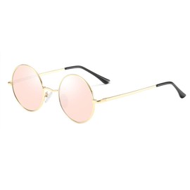 BOJOD Vintage Lennon Round Polarized Sunglasses for Men Women Circle Metal Frame Sunglasses UV Protection Pink
