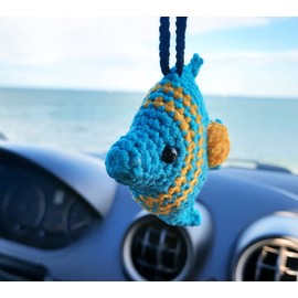 Handmade Crochet Fish, Car Rearview Mirror Charm Decor, Aesthetic Pendant Car Interior Ornament for WomanGifts.