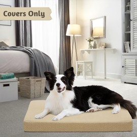 SOFTOWN Dog Bed Covers Replacement Washable Dog Bed Waterproof Cover Soft Cover for Dog Cat, Cover Only (Beige, 36x27x6 inches)
