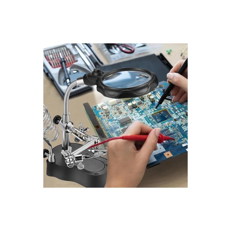 Lupa Con Luz Led Pinzas Base Para Cautín Reparar Electrónicos