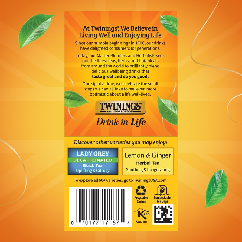 Twinings Decaffeinated Earl Grey Black Tea Individually Wrapped Bags, 20