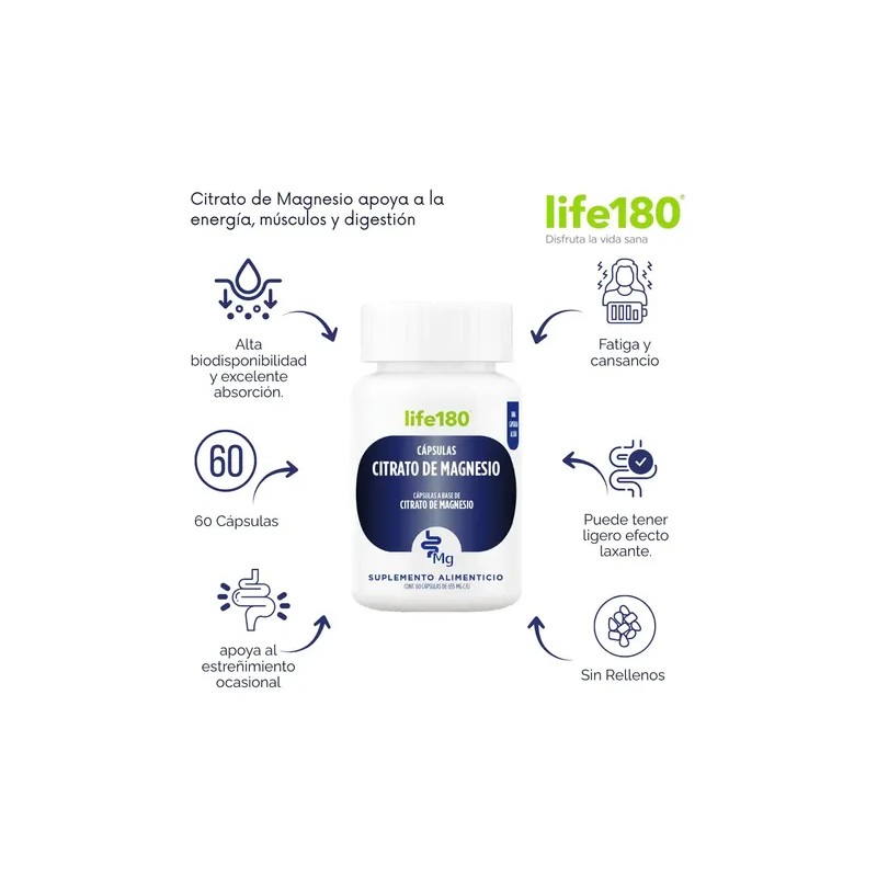 Citrato Magnesio Life 180 Cápsulas Sabor