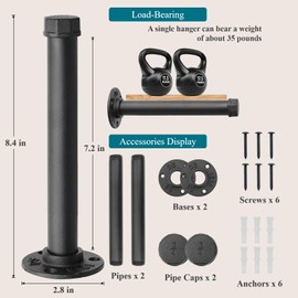 Cast Iron Wall Mounted Clothes Rack, Heavy Duty Industrial Pipe Clothing Rack for Hanging Clothes, Garment Racks for Closet Organizers and Storage, DIY Closet Rods and Closet Bar (Black 2 Pack, 8 in)