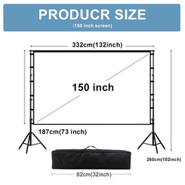 YIOKUTE Projector Screen with Bracket, 150 inch 16:9 Large Indoor Outdoor Cinema Screen, 4K HD Wrinkle Resistant Design, Suitable for Home, Party, Office, Classroom - With Tote Bag