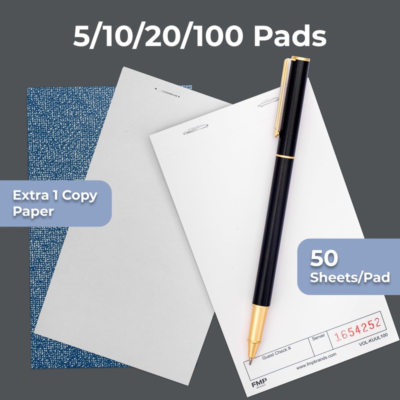 FMP Brands 5 Pack Guest Checks Pads, Server Notepad for