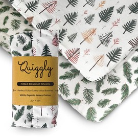 Quiggly Bassinet Sheets for Guava Lotus, 2 Pack Organic Cotton Jersey Knit, Vibrant Forrest Tree Patterns - Fits Travel Crib Mattresses for Boys & Girls (Bassinet, Whispering Woodland)