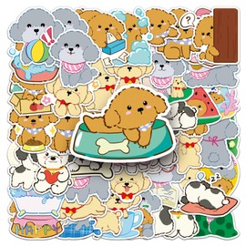 50pcs Teddy Dog Stickers for Bike,Suitcase,Skateboard,Notebook,Scrapbook,Water Bottle,Laptop, Bumper,Cartoon Cute Animal Waterproof Sticker,Kids Girls Adults Gift,Aesthetic Vinyl Graffiti Decals