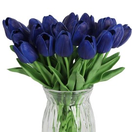 IPOPU - 24 piezas de tulipanes de flores de color azul marino, tulipanes artificiales, flores de imitación azules para decoración de mesa del hogar, ramo de boda, fiesta, baby shower, centros de mesa,